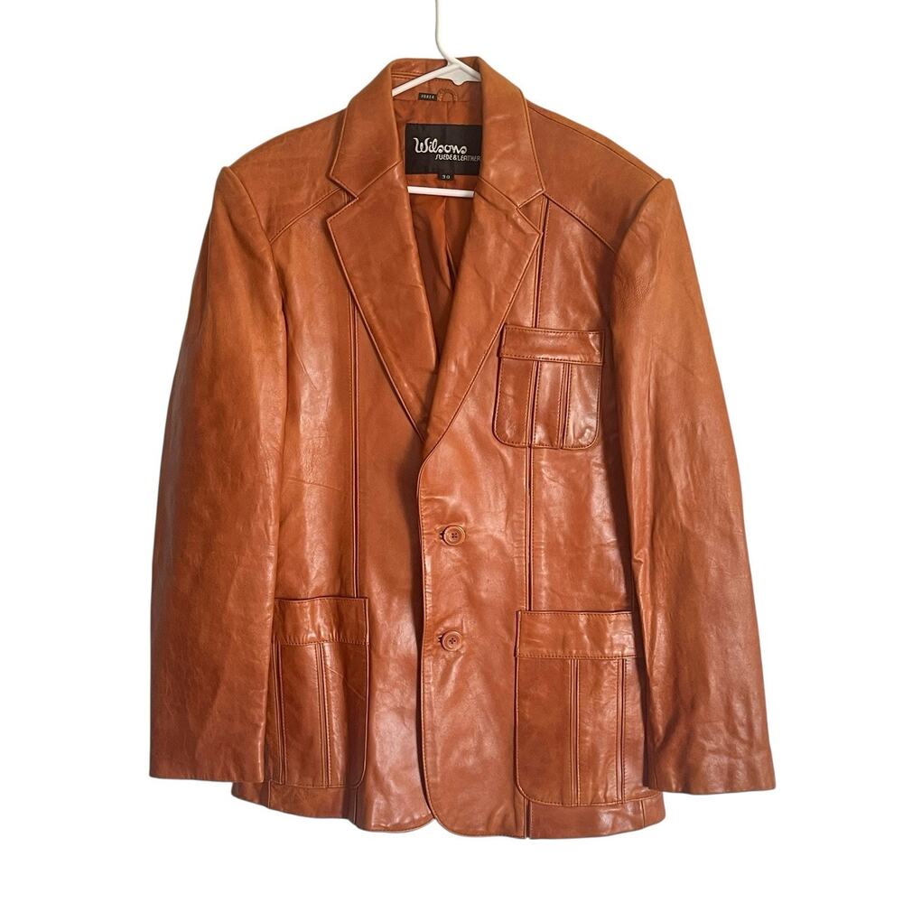 Wilson's Leather 70s Swag Leather Jacket Men SZ 38 Cognac Brown Retro Chic